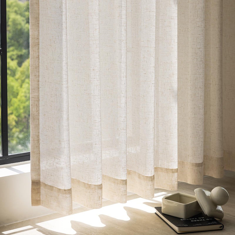 jinchan Short Nautral Linen Curtains 63 Inch Length for Small Window Decoration Farmhouse Light Filtering Curtains Beige for Living Room Bedroom 38 Inch Wide Semi Sheer Drapes with Grommet Top 2 Panel - Image 5